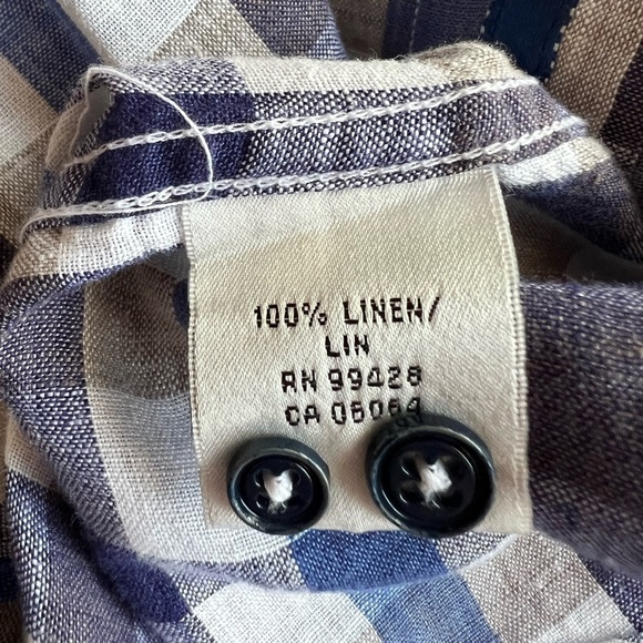 BUGATCHI purple blue white linen plaid shirt sz L long sleeve lightweight casual - Picture 4 of 7